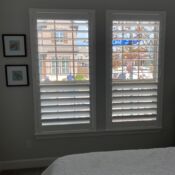 These “dressy” 4 1/2” wood shutters with split rotation and clear view control give full view, or allow for top view only.