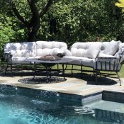 Reupholstered seating by pool
